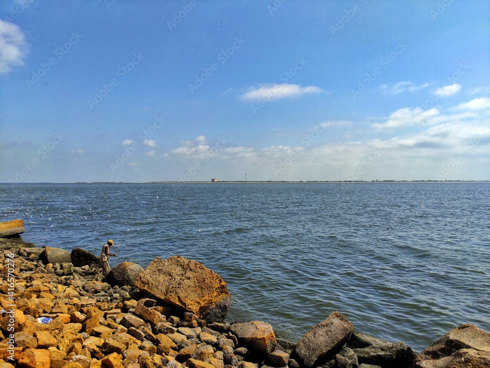 KARACHI, PAKISTAN - FEBRUARY 24, 2021: IMAGE TAKEN OF THE BEAUTIFUL SEA DURING DAY TIME IN KARACHI PAKISTAN.