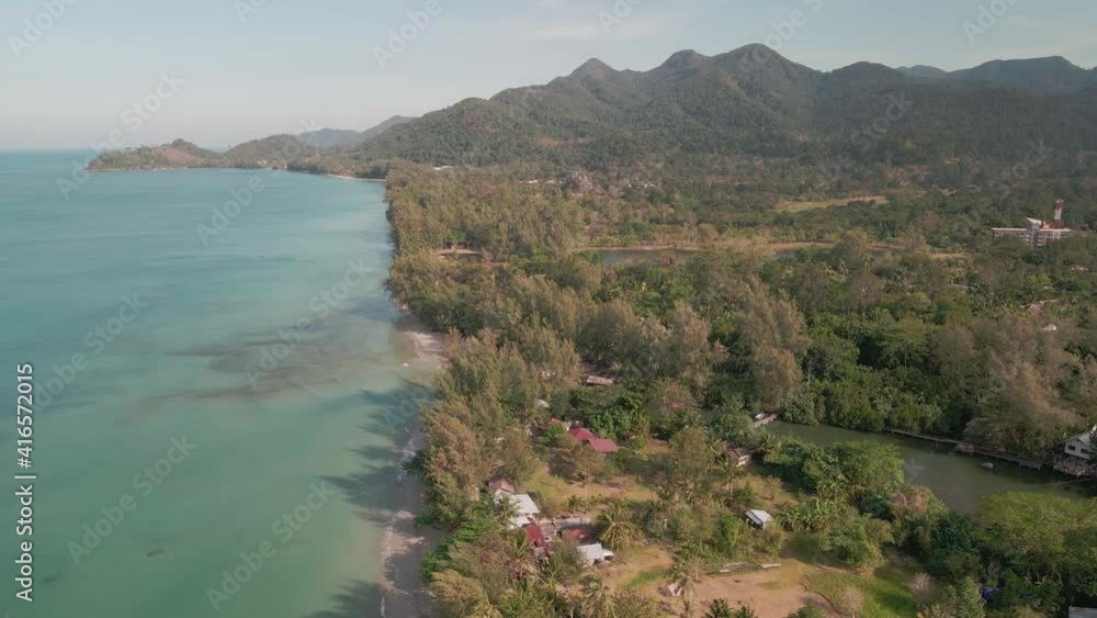 Aerial view of coastline and beach, tropical mountains and ocean, Koh Chang Aerial view of coastline and beach, tropical mountains and ocean, Koh Chang