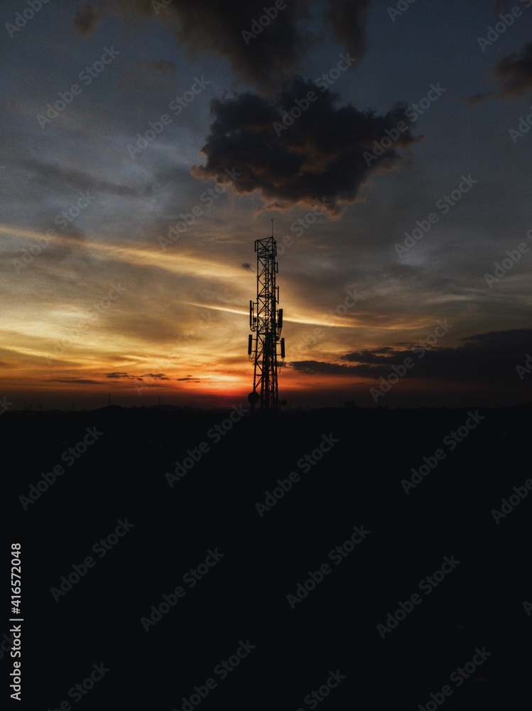 Silhouette shot of Ariel tower during evening