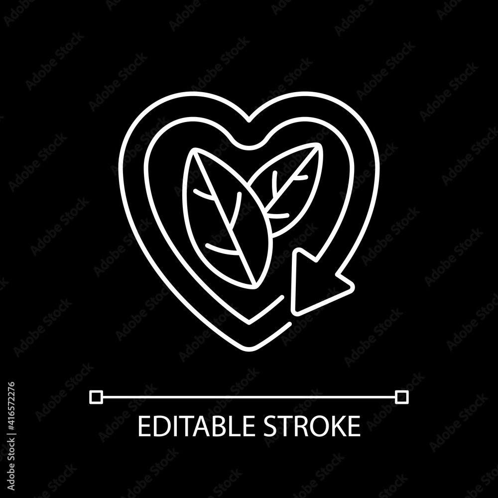 Naklejka premium Please recycle sign white linear icon for dark theme. Natural cosmetics. Ecology movement. Thin line customizable illustration. Isolated vector contour symbol for night mode. Editable stroke