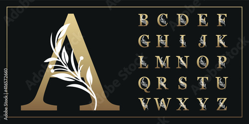 Botanical alphabet capital letters vector