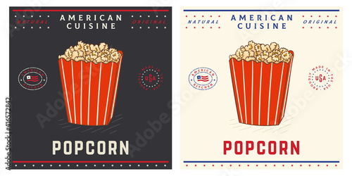 Popcorn in red striped bag vintage retro
