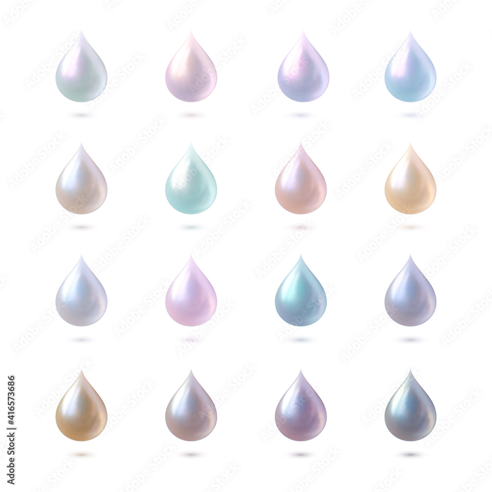 Set of 3d liquid multicolor pearl drops Set of 3d liquid multicolor pearl drops