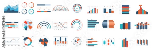 Infographics charts. Business diagrams, graphs and flowchart for workflow progress process. Finance annual report vector elements. Illustration flowchart and diagram, graph business workflow