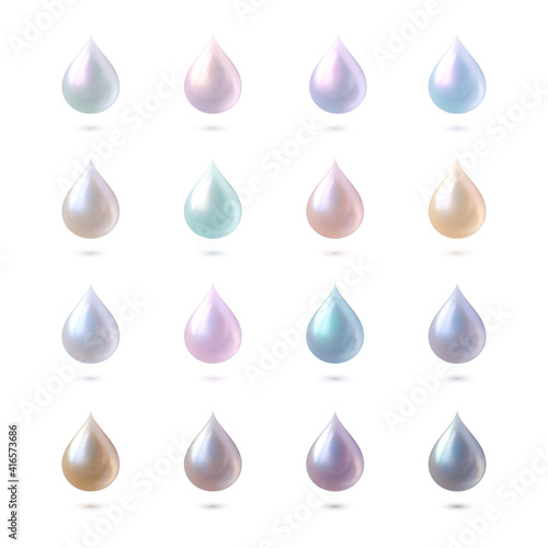 Set of 3d liquid multicolor pearl drops