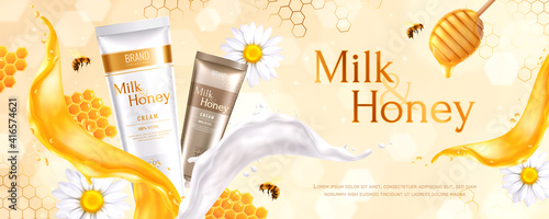 Honey Milk Realistic Composition