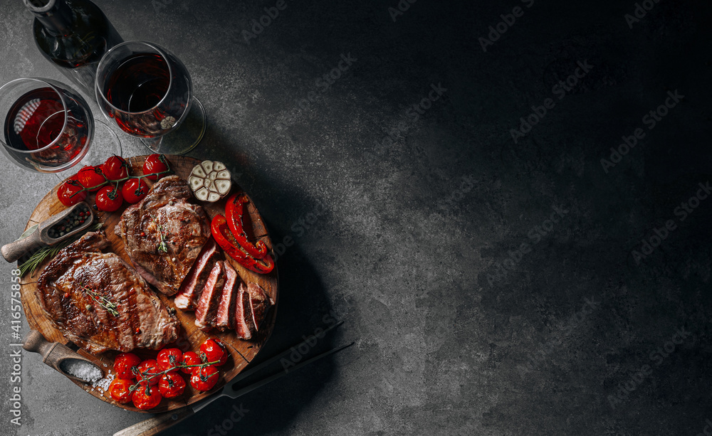 dinner for two with steaks and red wine
