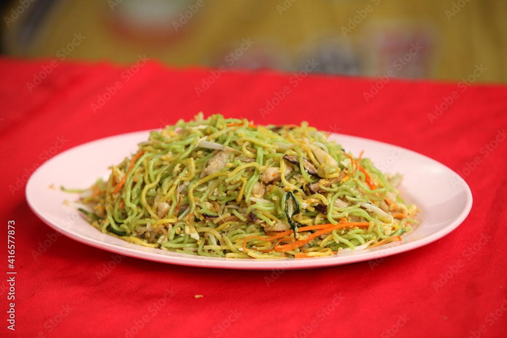 Fried green noodles Fried green noodles