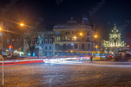 Photography Night Lviv old city architecture in the winter season
