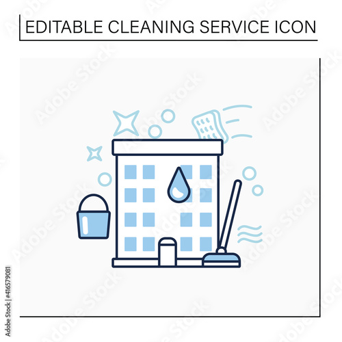 Apartment cleaning line icon. Sweeping process in flats, including washing floor and wiping dust. Cleaning service concept. Isolated vector illustration.Editable stroke