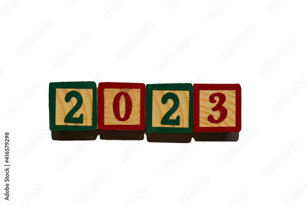 year 2023 formed by letters on wooden cubes year 2023 formed by letters on wooden cubes