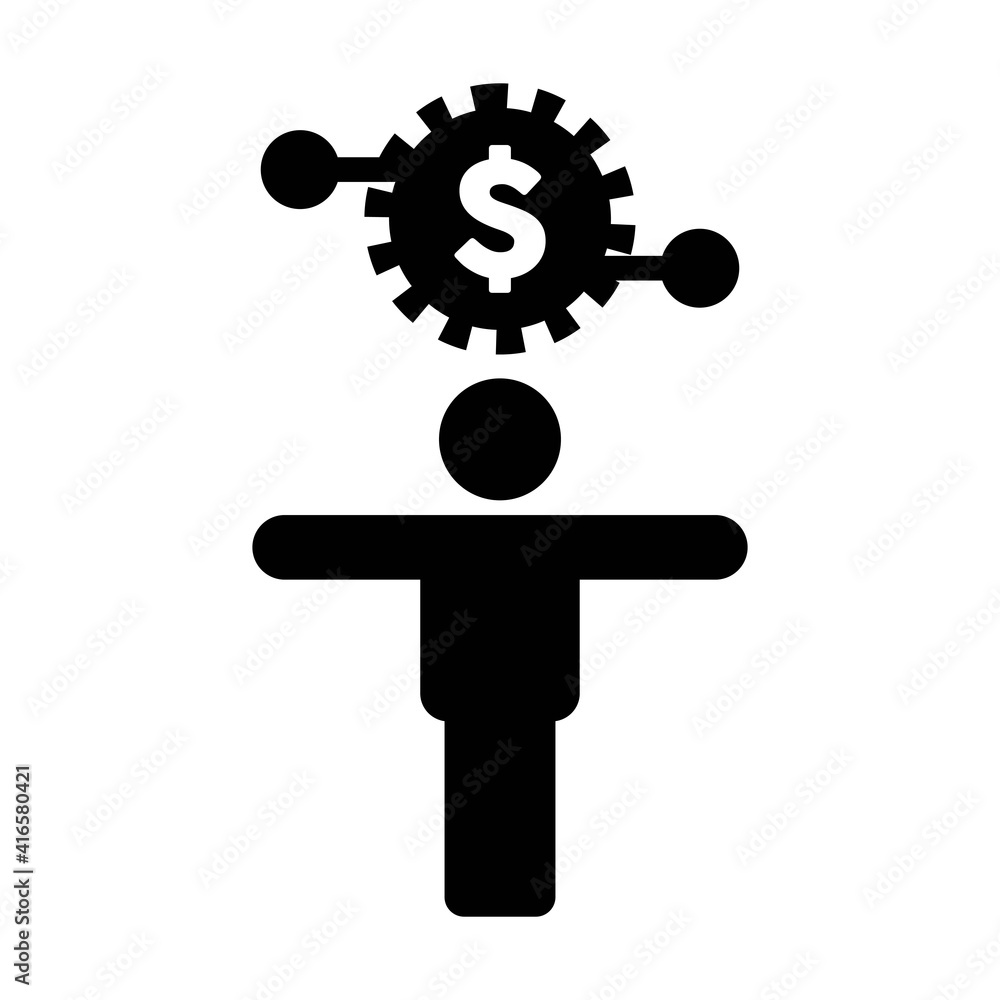 Coin icon vector digital dollar currency with male person for digital wallet in a glyph pictogram illustration Coin icon vector digital dollar currency with male person for digital wallet in a glyph pictogram illustration