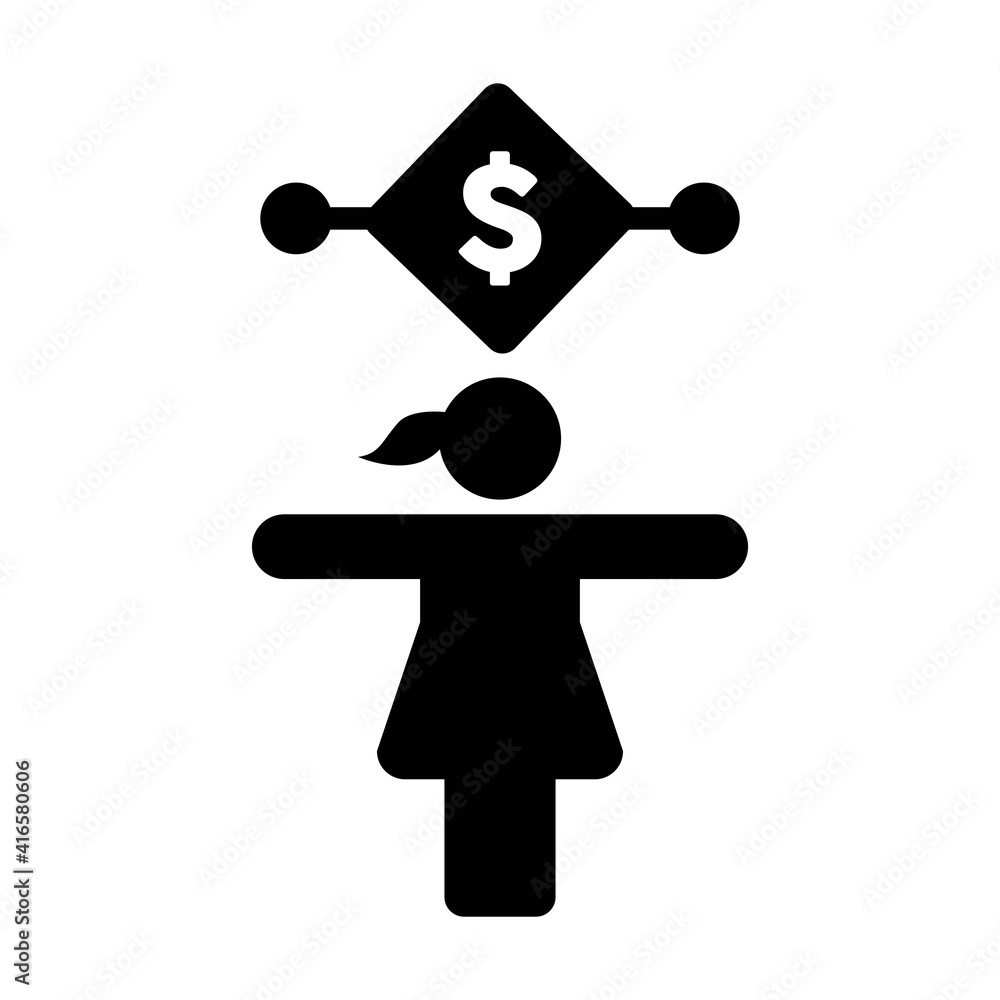 Digital currency icon vector dollar money symbol with female person for transaction in a glyph pictogram illustration Digital currency icon vector dollar money symbol with female person for transaction in a glyph pictogram illustration