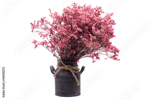 Obraz na płótnie Dried flowers in a retro pot on a white background w salonie