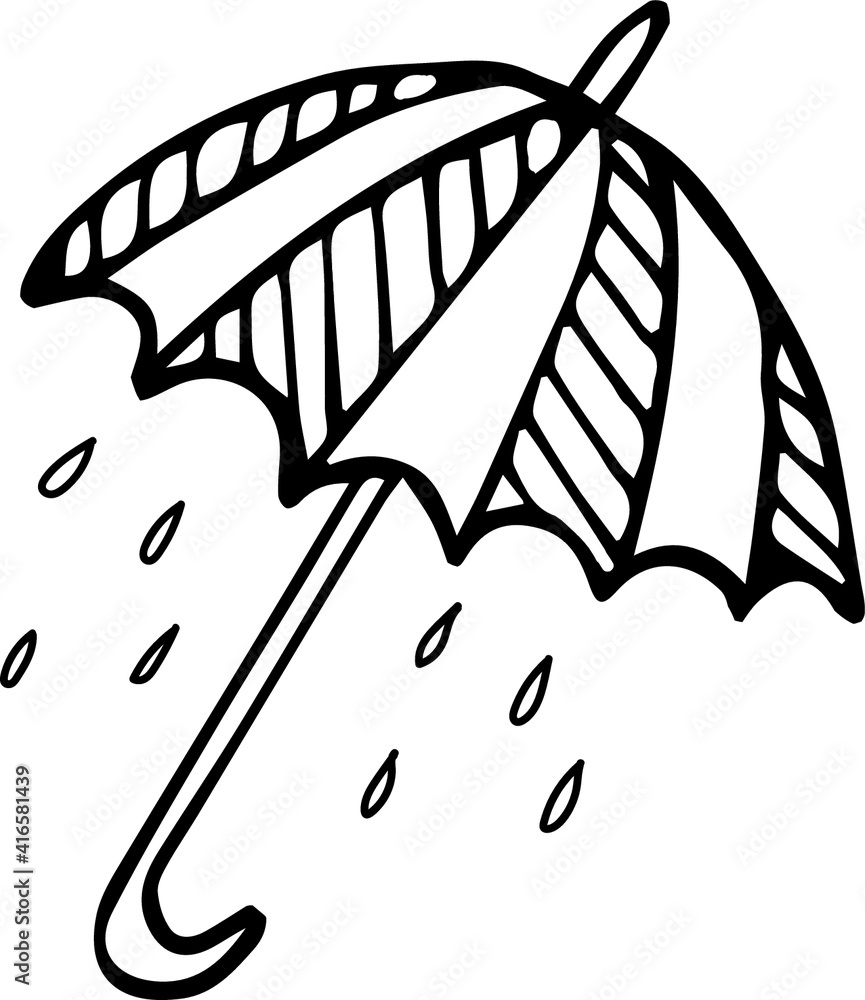 Cute little vector umbrella and rain. Hand drawn isolated