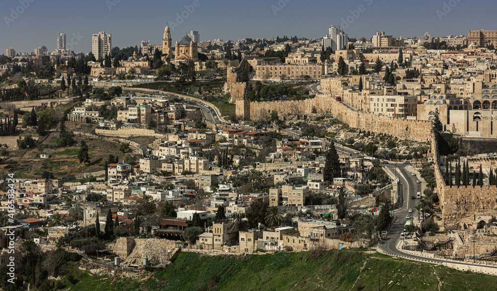 View of the Old City of Jerusalem and the Wall from the Zion Gate