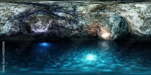 Cave, underground lake, grotto, HDRI, environment map , Round panorama, spherical panorama, equidistant projection, 360 high resolution panorama  photo