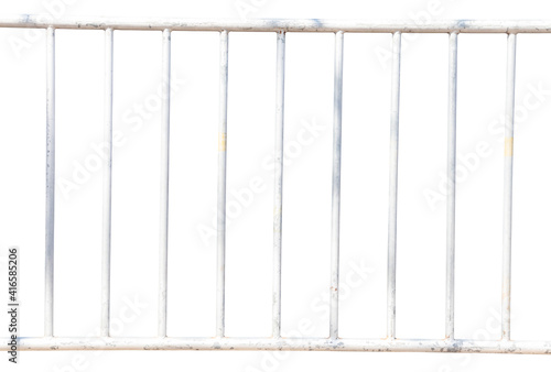 Iron fence is white isolated on white background with clipping path, Iron rail.