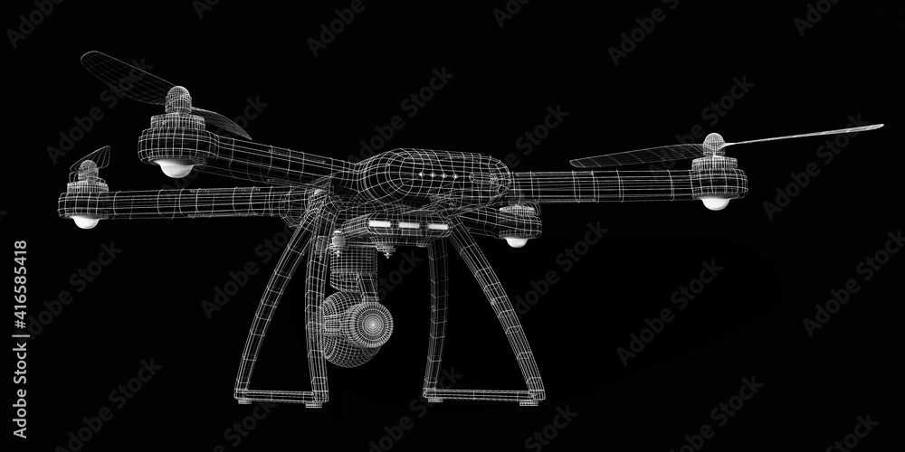 Drone 3 D model on background