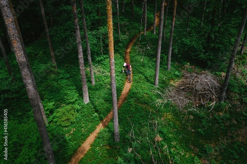 A mountain biker does MBT trail biking in the forests of Klagenfurt in the Kärnten region of Austria.
 photo