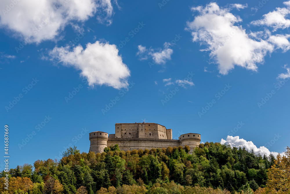 The Fort of San Leo, also known as the Rocca di San Leo, Rimini, Italy, on a sunny day