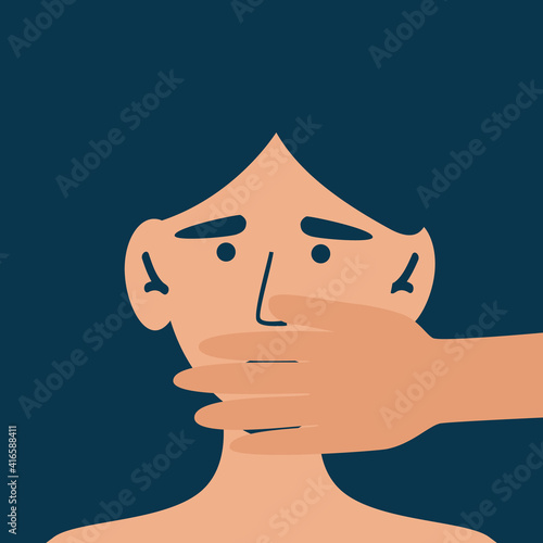 Stop domestic violence. Social issues, abuse and agression on women, harassment and bullying. Violence against woman. Flat illustration, isolated on a white background.