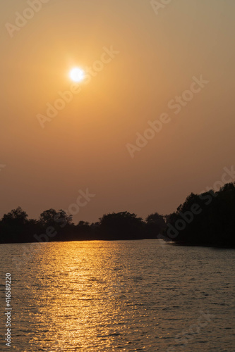 The river that was hit by the sun in the evening 