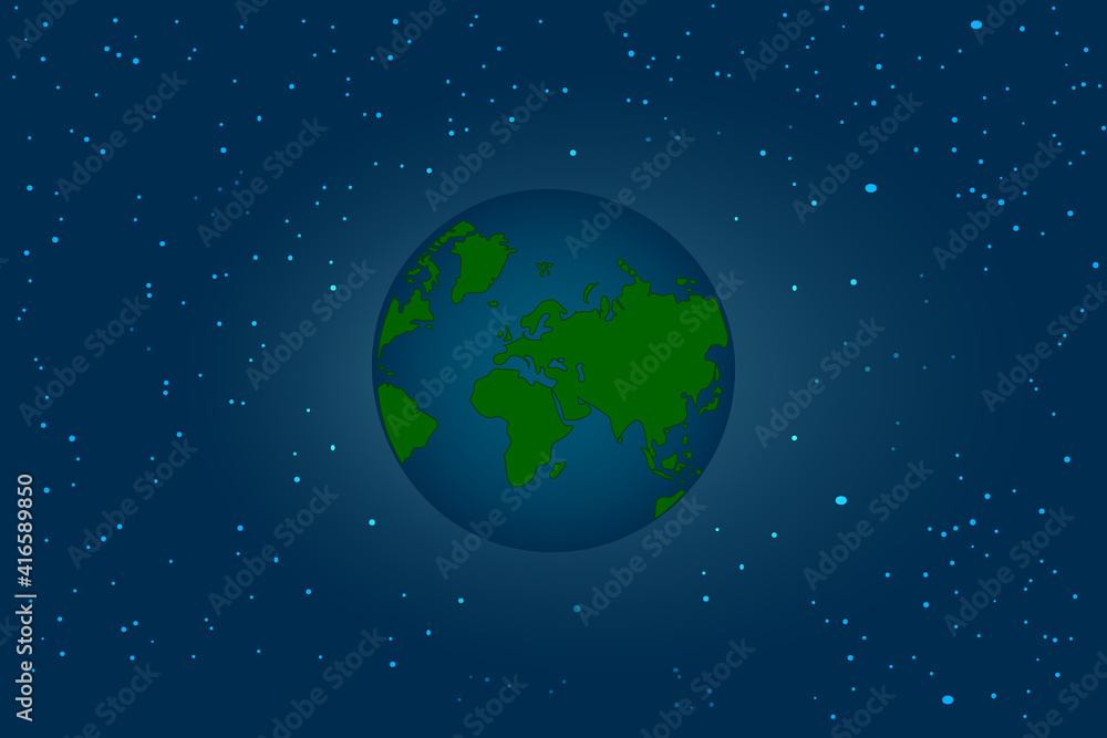 Planet Earth on the night starry sky. Bright starry space background. Cosmic earth view. Science of astronomy and astrology. Earth day banner or social poster with copy space.Stock vector illustration Planet Earth on the night starry sky. Bright starry space background. Cosmic earth view. Science of astronomy and astrology. Earth day banner or social poster with copy space.Stock vector illustration