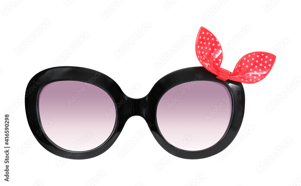 Fototapeta premium Glasses with red bow isolated on white background for applying on a portrait. Design element with clipping path