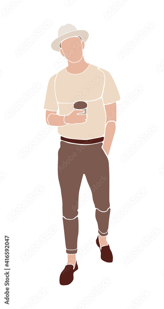 Fototapeta premium men fashion model walking with coffee cup in the hand