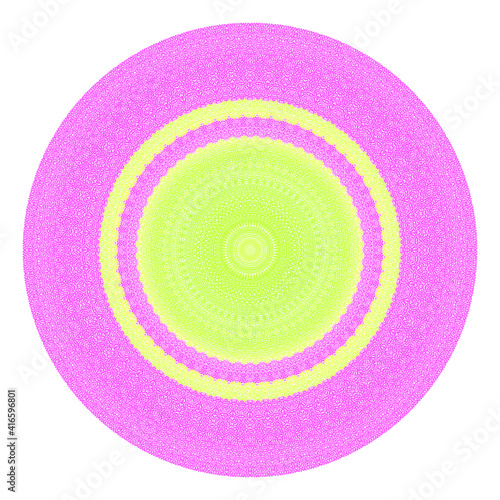 Creative multicolored points round symbol. Abstract symmetrical logo. Mosaic colorful beautiful beads. Circle dots modern pixel floral art icon. colored pattern ornament wheel decorative illustration.