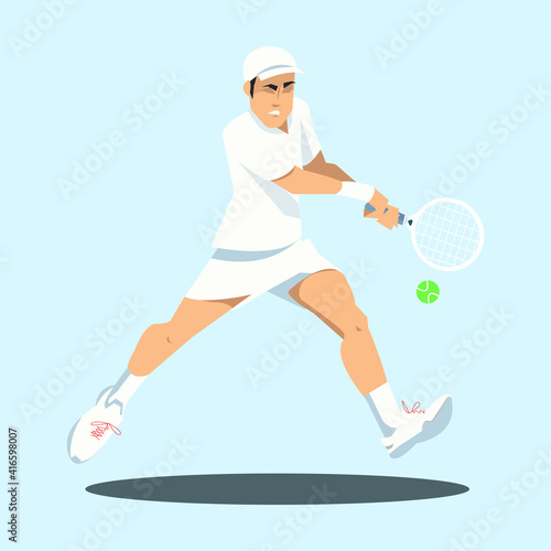 Male tennis player with racket and ball. Vector flat illustration  (ID: 416598007)