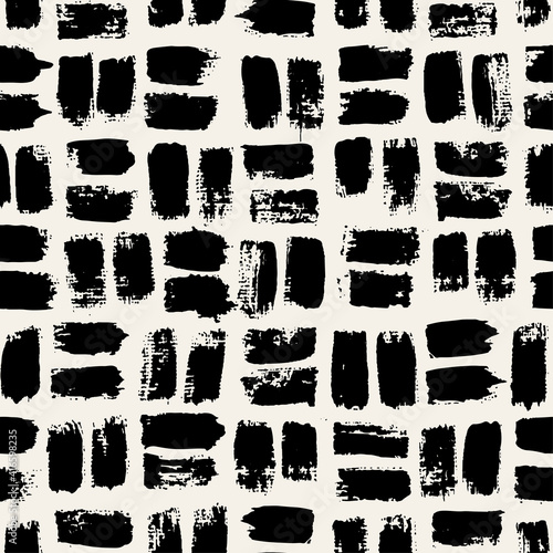 Vector seamless pattern. Abstract background with squares. Bold textured brush strokes. Monochrome hand drawn texture. Hipster graphic design. Can be used as swatch for illustrator.