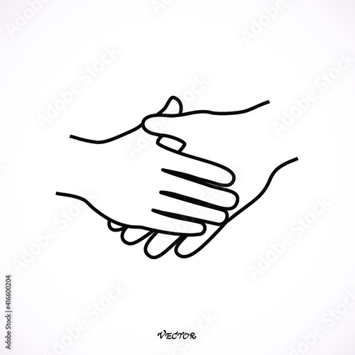 Hand reaching for assistance, support or friendship, Icon, isolated on white background, flat style.