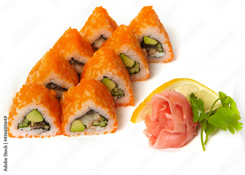 Sushi plate on white background Sushi plate on white background