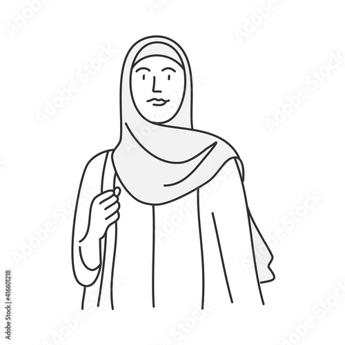 Muslim woman in hijab.  Hand drawn vector illustration.
