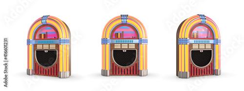 Retro jukebox radio isolated on white background. 3d illustration photo