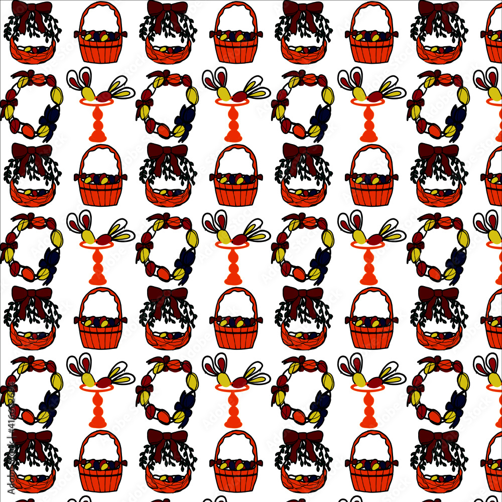 Naklejka premium HAPPY EASTER, EASTER, PAINTINGS, RESURRECTION OF CHRIST, Easter eggs, basket for Easter eggs, Easter wreath of eggs, Easter bunny, Easter, celebrate Easter together, Easter card, Easter poster, print