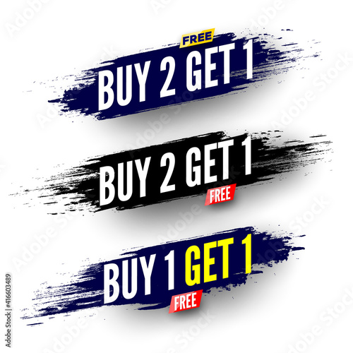 Buy 2, free get 1 sale banners with grunge effect. Vector illustration.