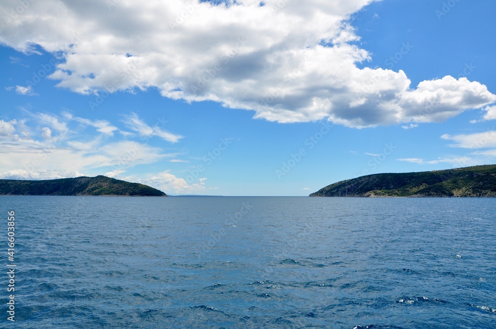 blue sky and sea. Corridor between islands in Kvarner bay, Croatia