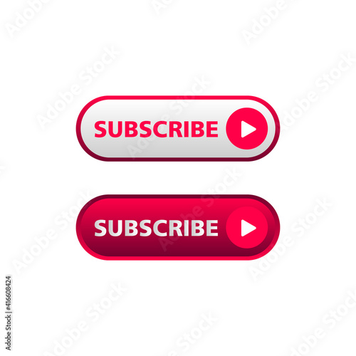 White and red subscribing button in neomorphism style. Easy editable vector isolated illustration. 