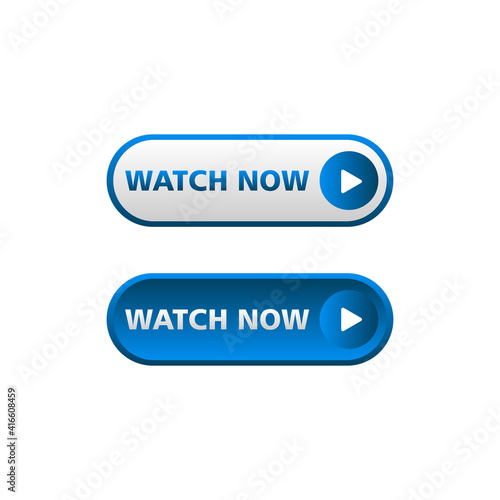 White and blue watch now button in neomorphism style. Easy editable vector isolated illustration. 