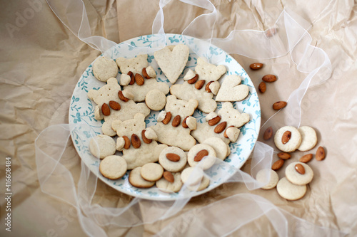 Gingerbread cookies biscuits with almonds Cute bear shape cookies