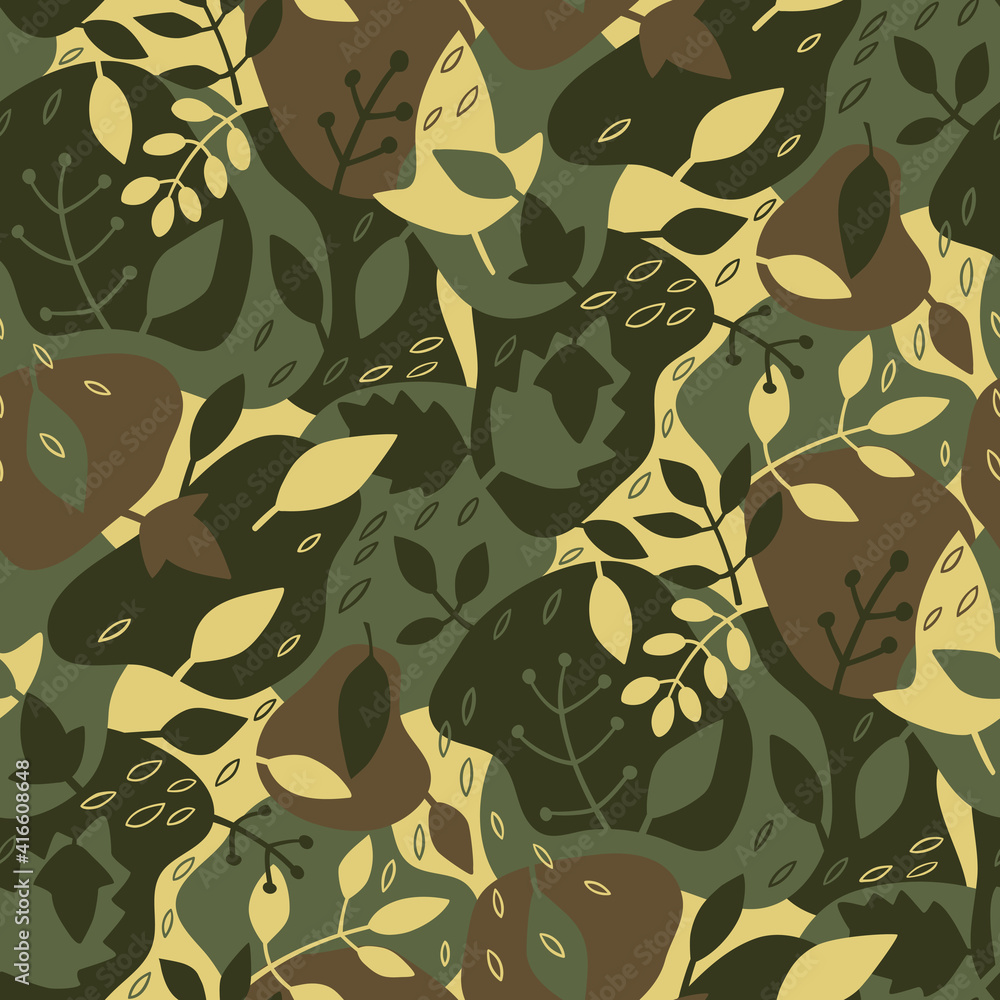 Forest leaf camouflage for interiors and textiles