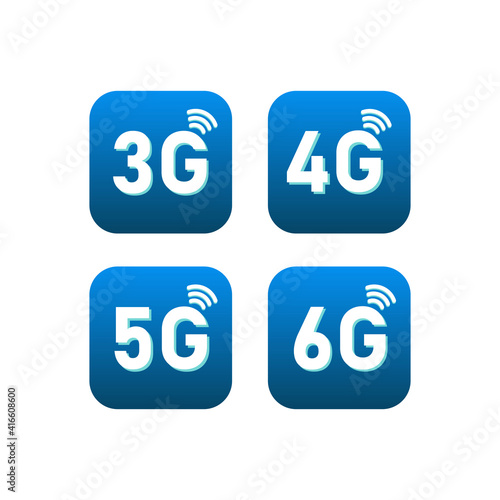 3g, 4g, 5g, 6g icon set for internet and phone. Vector illustration isolated on white background.