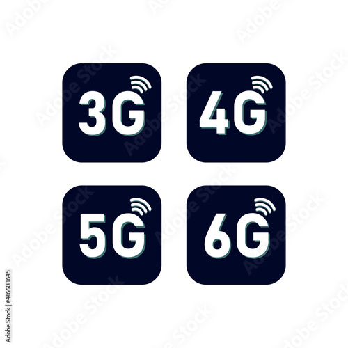 3g, 4g, 5g, 6g icon set for internet and phone. Vector illustration isolated on white background.