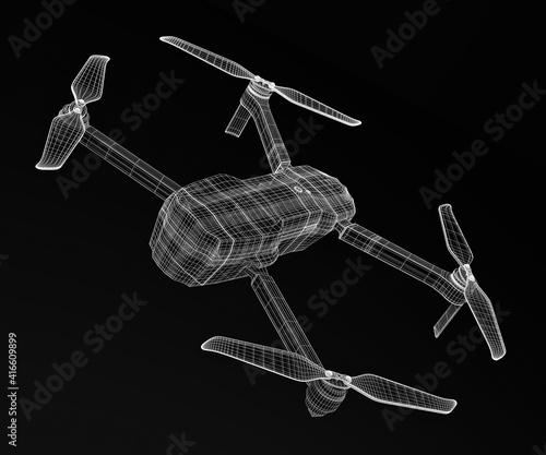 Drone 3D model on black background