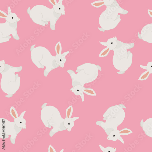 Cute vector seamless pattern with Easter bunnies