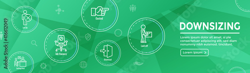 Job Loss, Downsizing, Getting Fired, Unemployment due to Covid 19 or Coronavirus Icon Set Web Header Banner
