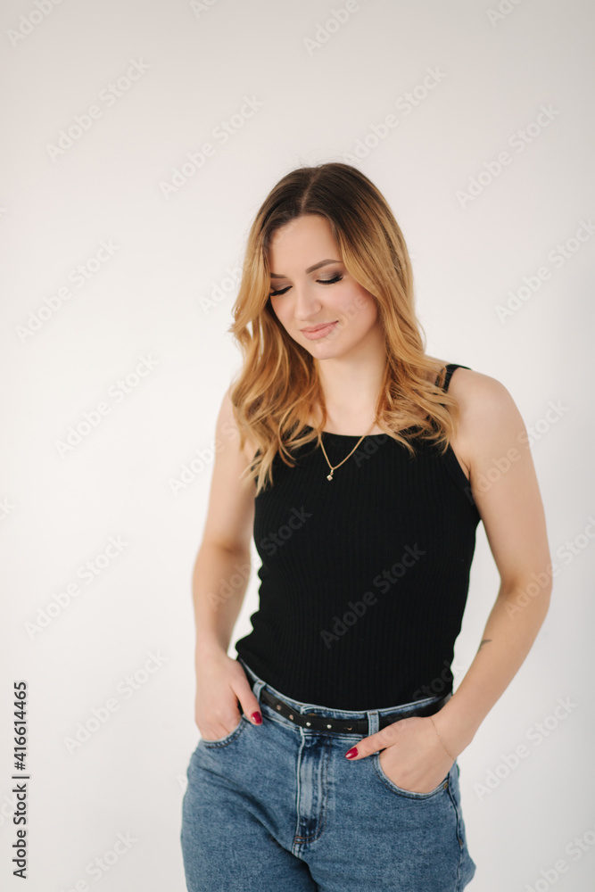 Portrait of young attractive woman in studio on white background Portrait of young attractive woman in studio on white background